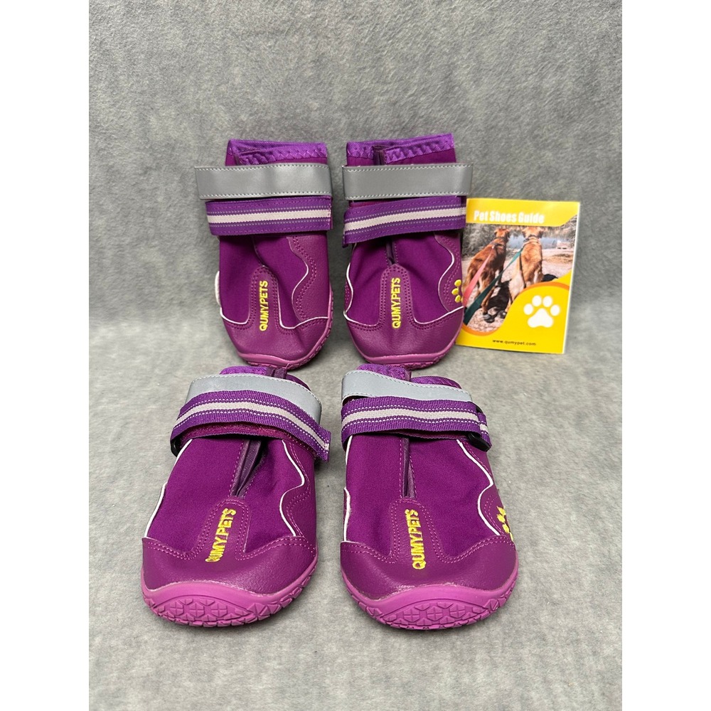 QUMY Dog Boots Purple Reflective Adjustable‎ Straps Size 7 Paw Protection